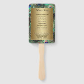Golden Peacock Feather Wedding Programme Handwaaier (Achterkant)