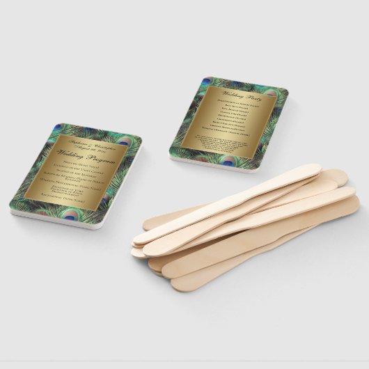 Golden Peacock Feather Wedding Programme Handwaaier (Niet-gemonteerd)