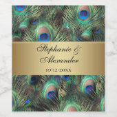 Golden Peacock Feather Wedding Wijn Etiket (Enkel label)