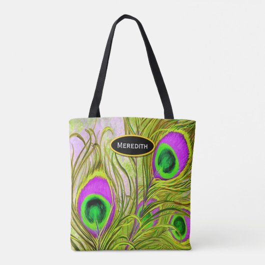 Golden Peacock Feathers All-Over-Print Canvas tas (Achterkant)