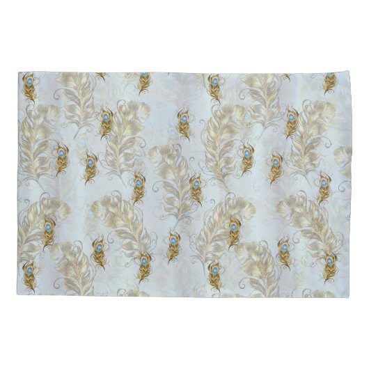 Golden Peacock Feathers en Leaves Kussensloop (Achterkant)