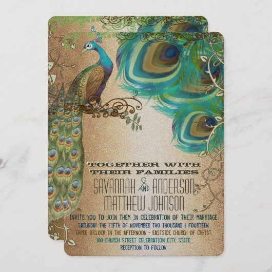 Golden Peacock Feathers Kaart (Voorkant / Achterkant)