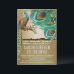 Golden Peacock Feathers Kaart<br><div class="desc">Golden Aqua en bruin Peacock Weddenschappen Meer Shabby Country Peacock Uitnodigingen</div>