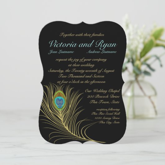 Golden Peacock Feathers Kaart (Staand voorkant)