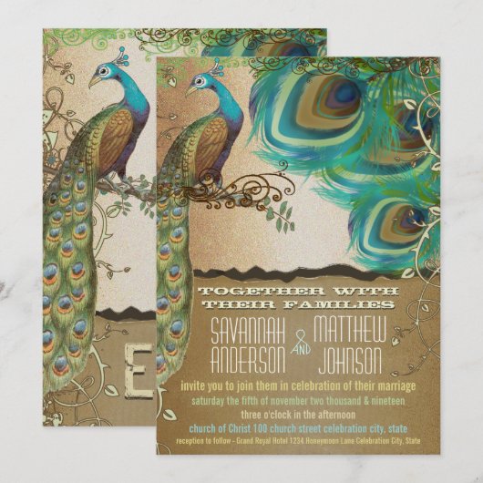 Golden Peacock Feathers Kaart (Voorkant / Achterkant)