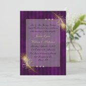 Golden Peacock Feathers & Pearls Wedding Kaart (Staand voorkant)