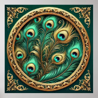 Golden Peacock Feathers Poster