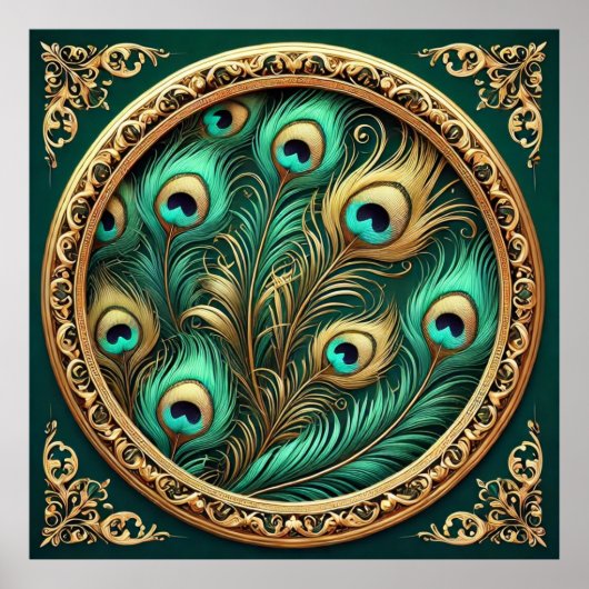 Golden Peacock Feathers Poster (Voorkant)