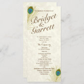 Golden Peacock Feathers Wedding Program Programmakaart (Voorkant / Achterkant)