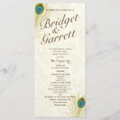 Golden Peacock Feathers Wedding Program Programmakaart (Voorkant)