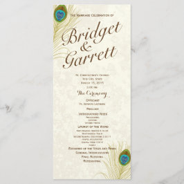Golden Peacock Feathers Wedding Program Programmakaart