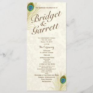 Golden Peacock Feathers Wedding Programme Programmakaart