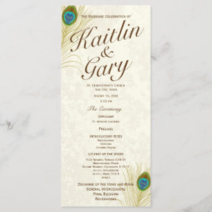 Golden Peacock Feathers Wedding Programme Programmakaart