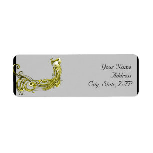 Golden Peacock Illustratie Damask Retouradres Etiket