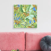 Golden Peacock Leaves on Cerulean Blue Canvas Afdruk (Insitu (Woonkamer))