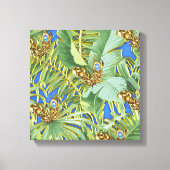 Golden Peacock Leaves on Cerulean Blue Canvas Afdruk (Voorkant)