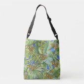Golden Peacock Leaves on Cerulean Blue Crossbody Tas (Achterkant)