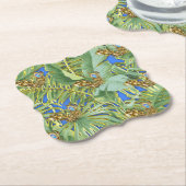 Golden Peacock Leaves on Cerulean Blue Kartonnen Onderzetters (Gekanteld)
