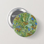 Golden Peacock Leaves on Cerulean Blue Ronde Button 5,7 Cm (Voorkant /achterkant)