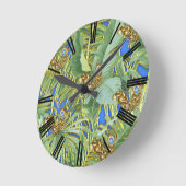 Golden Peacock Leaves on Cerulean Blue Ronde Klok (Hoek)