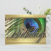 Golden Peacock Love Birthday Party Invitation Kaart (Staand voorkant)