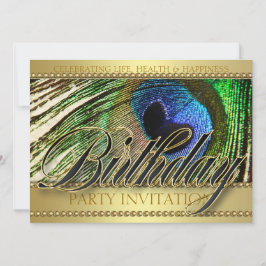 Golden Peacock Love Birthday Party Invitation Kaart