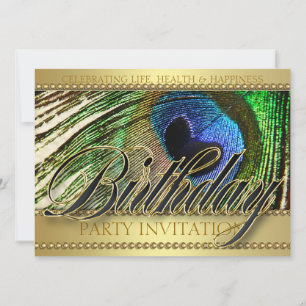 Golden Peacock Love Birthday Party Invitation Kaart