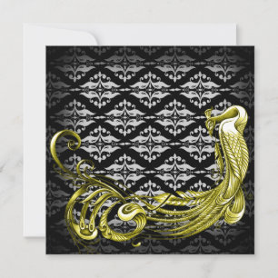 Golden Peacock op Damask Bruiloft Jubileum Kaart