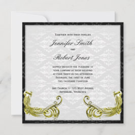 Golden Peacock over de uitnodiging voor het huweli