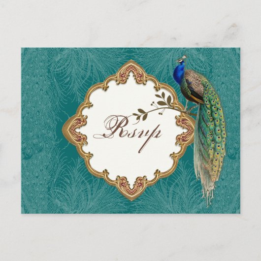 Golden Peacock & Swirls - RSVP Response Briefkaart (Voorkant)
