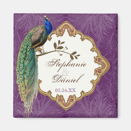 Golden Peacock & Swirls - Save the Date Magnet (Voorkant)