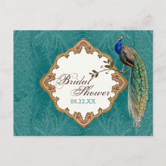 Golden Peacock & Swirls - sparen het Briefkaart va (Voorkant)