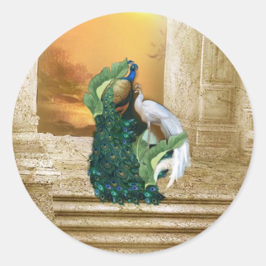 Golden Peacock Temple Dreams Messenger Bag Ronde Sticker (Voorkant)