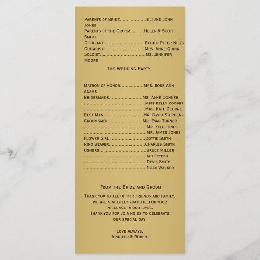 Golden Peacock Trouwprogramma Programmakaart (Achterkant)