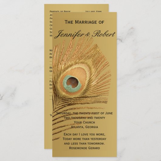 Golden Peacock Trouwprogramma Programmakaart (Voorkant / Achterkant)