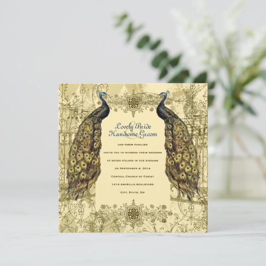 Golden Peacock -  uitnodiging tot weddenschap (Staand voorkant)