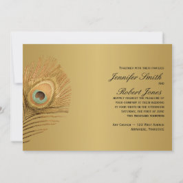 Golden Peacock Wedding Invitation Kaart