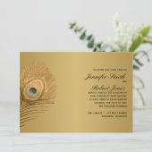 Golden Peacock Wedding Invitation Kaart (Staand voorkant)