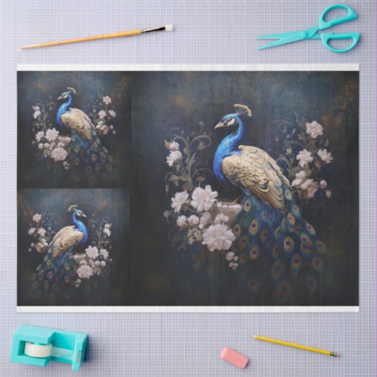 Golden Peacock X3 Decoupage Tissuepapier (Craft)