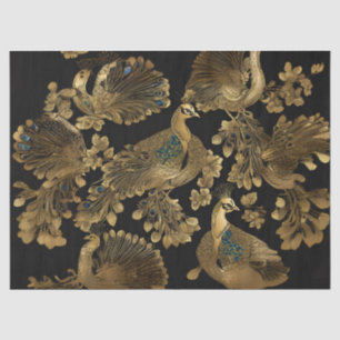 Golden Peacocks op zwart Tissuepapier