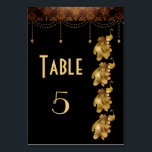 Golden Peacocks, oude Egyptische deco-bruiloft Kaart<br><div class="desc">Dit stijlvolle bruiloft tafel nummer kaart ontwerp heeft prachtige gouden pauwen,  een oude Egyptische grens en goud hangende decoraties op een zwarte achtergrond. Enkele afbeeldingen van Origins Digital Curio op www.etsy.com/shop/OriginsDigitalCurio.</div>