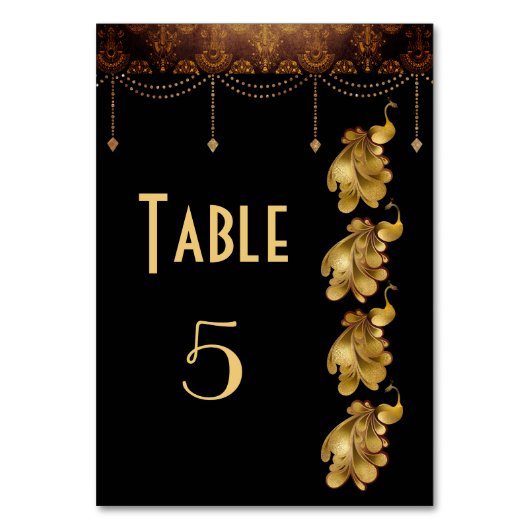 Golden Peacocks, oude Egyptische deco-bruiloft Kaart (Voorkant)