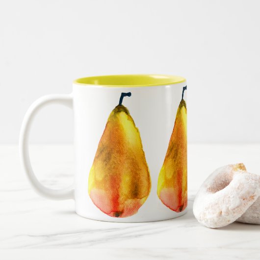 Golden Pear Fruit Tweekleurige Koffiemok (Met donut)