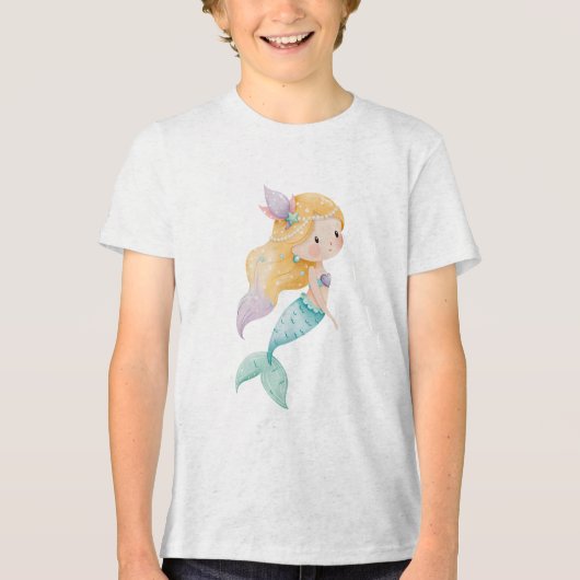 Golden Pearl Mermaid Illustration Tri-Blend Shirt (Voorkant)
