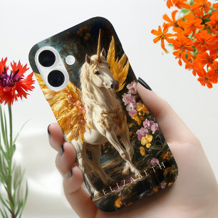 Golden Pegasus Floral Fantasy Fairy Paard iPhone 16 Hoesje