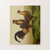 Golden Penciled Hamburg Haan en Kippen op Boerderi Legpuzzel (Verticaal)