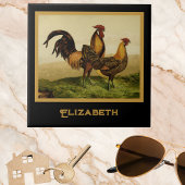 Golden Penciled Hamburg Roosters Black Monogram Tegeltje