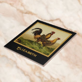 Golden Penciled Hamburg Roosters Black Monogram Tegeltje