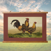 Golden Penciled Hamburg Roosters Hens on Farm Red Hangend Wandkleed