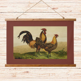 Golden Penciled Hamburg Roosters Hens on Farm Red Hangend Wandkleed